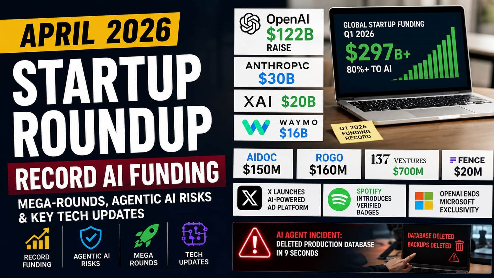 April 2026 Startup Roundup: Record-Breaking AI Funding, Mega-Rounds, Agentic AI Risks & Key Tech Updates