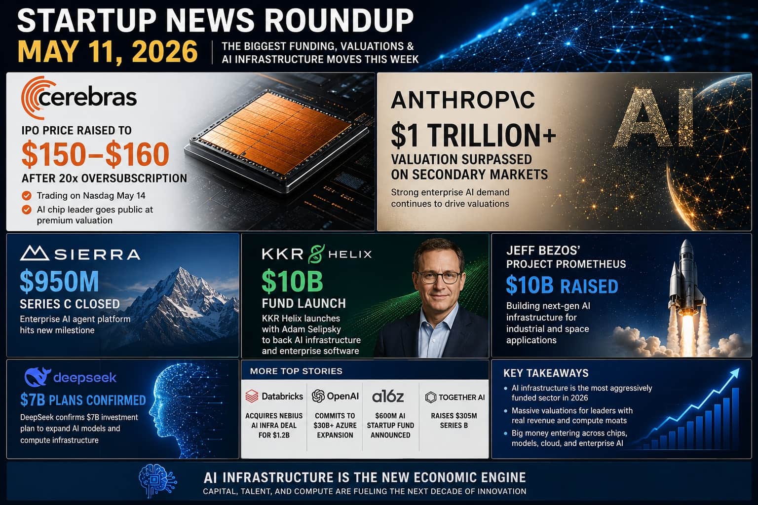 Startup News Today - May 11, 2026 Cerebras Just Repriced Its IPO to $150. Anthropic Hit $1 Trillion. KKR Launched a $10 Billion AI Infrastructure Company. The AI Era Is No Longer Coming. It Is Here.