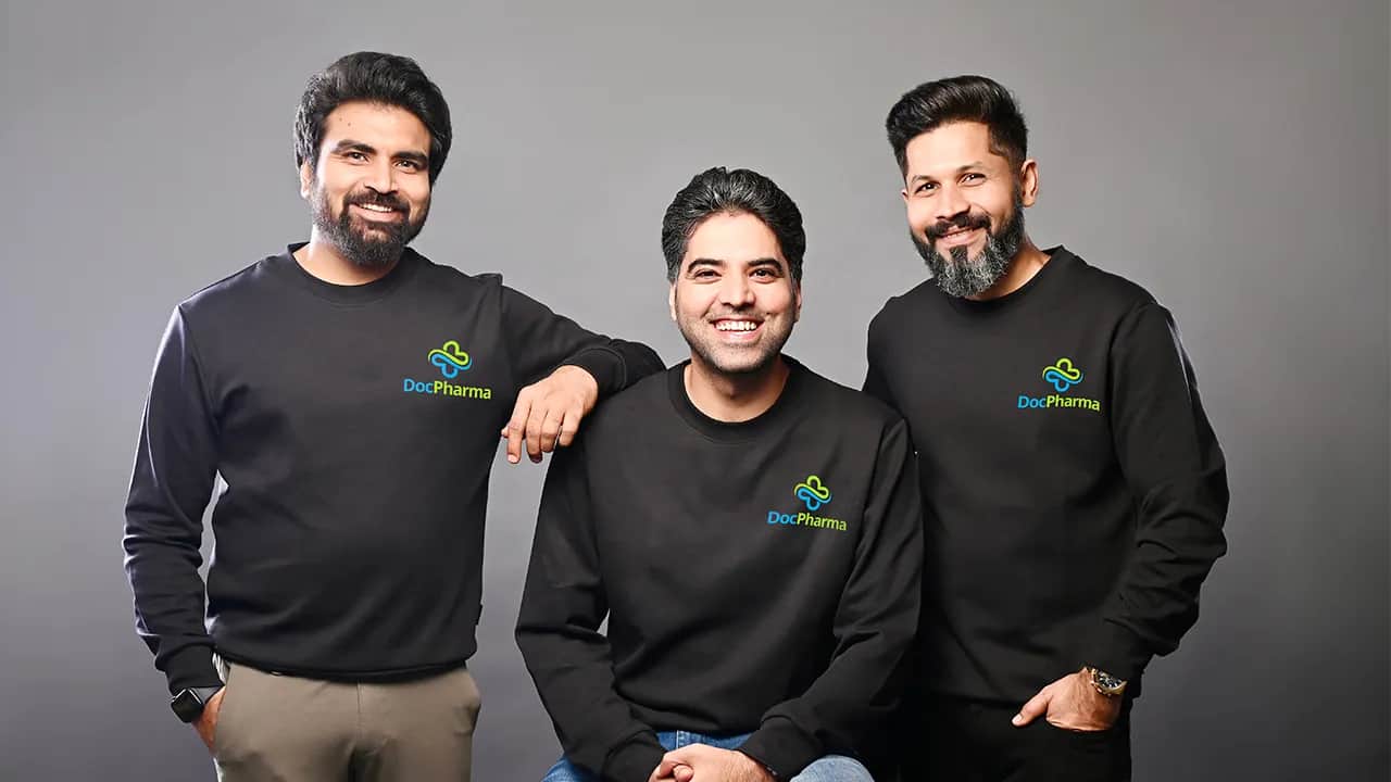 DocPharma founder Saquib Ali, Shashank Rai, and Sagar Chauhan